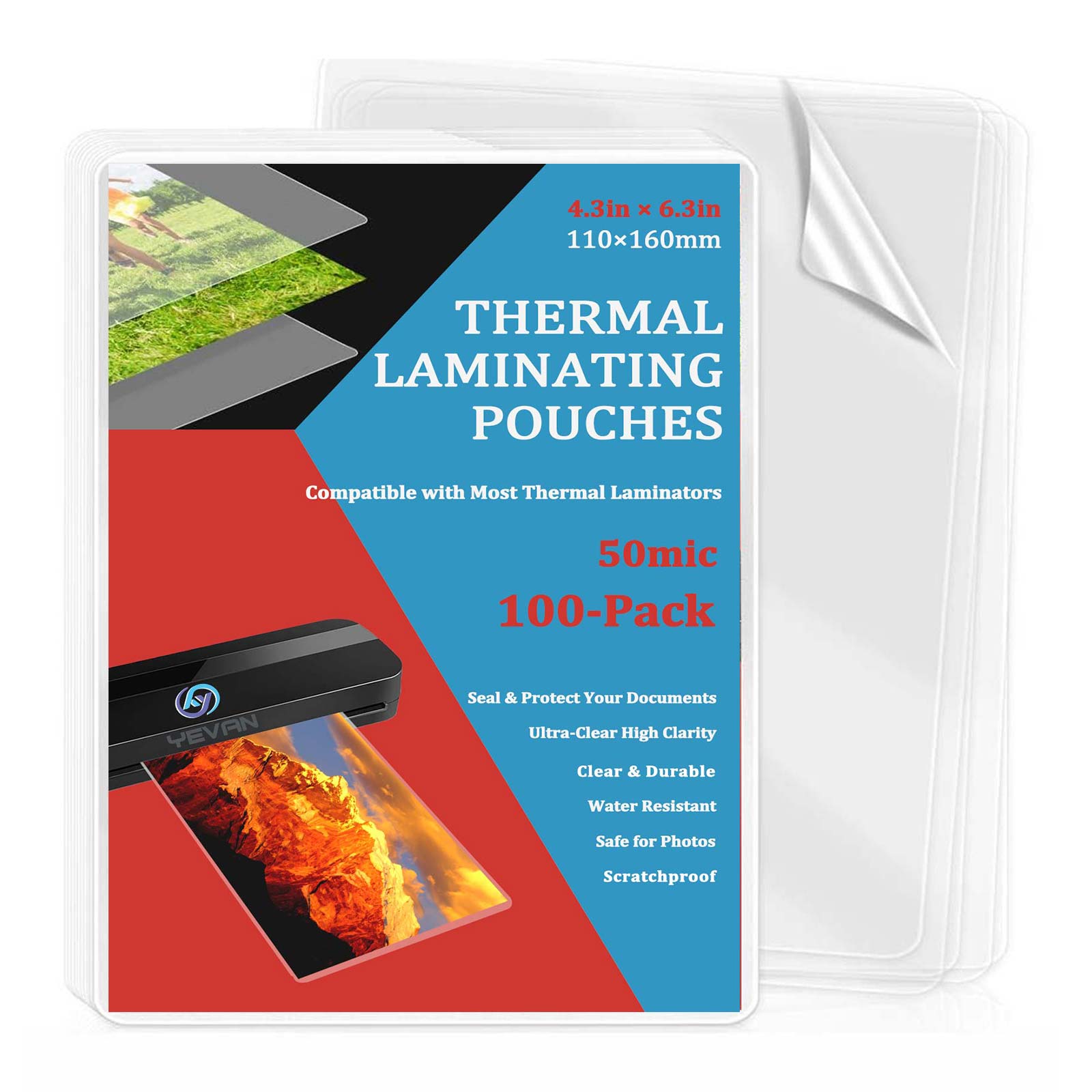 Document Laminator Pouch - 100 pochettes de plastification thermique 4,3